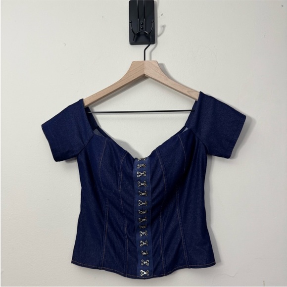 Vintage Y2K Off Shoulder Denim Corset Top Size Large Blue - Picture 10 of 10